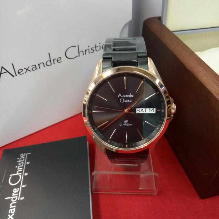 jam tangan analog pria alexandre christie AC 8592 ME black rose gold