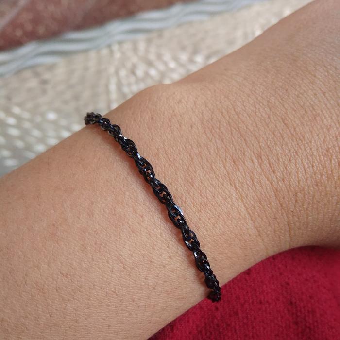 Gelang Rantai Kecil Titanium Hitam Black Pria Wanita