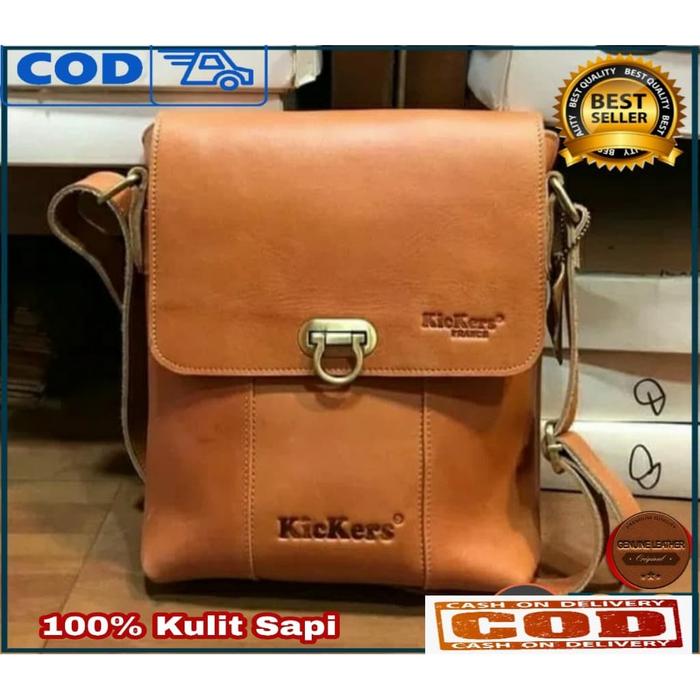 TAS PRIA KULIT ASLI KICKERS - TAS SELEMPANG KULIT SAPI ASLI