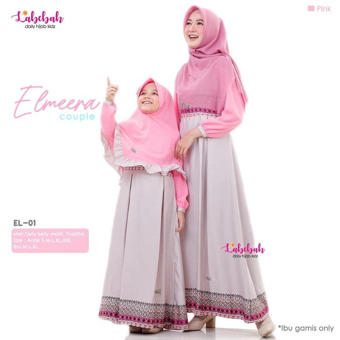 EL 01 Baju Muslim Couple Ibu Anak Labebah Elmeera Pink