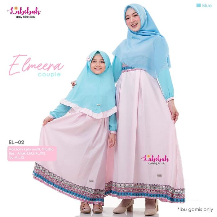 EL 02 Baju Muslim Gamis Couple Ibu Anak Labebah Elmeera Blue