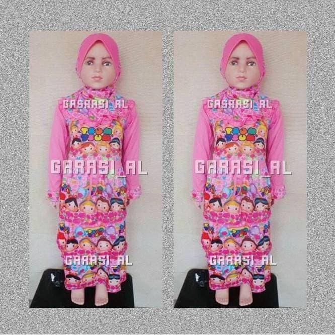 Baju Gamis Anak perempuan Susun/ Rumbai Karakter TSUM-TSUM 6 Tahun