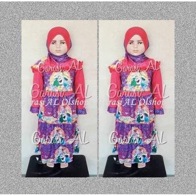 Baju Gamis Anak perempuan Susun/ Rumbai Karakter FROZEN UNGU 8 Tahun