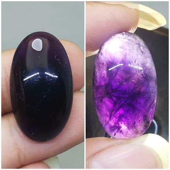 Batu Kecubung Wulung Ungu Natural Tembus Sinar Berserat Oval