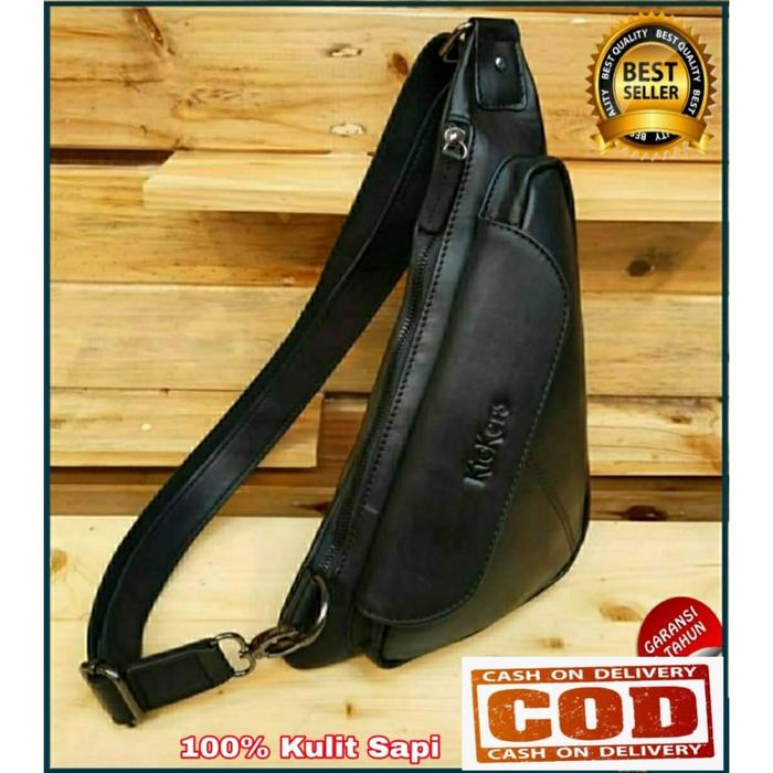 waist bag Kulit Asli KICKERS hitam Kulit Sapi Asli - Tas Pria Keren