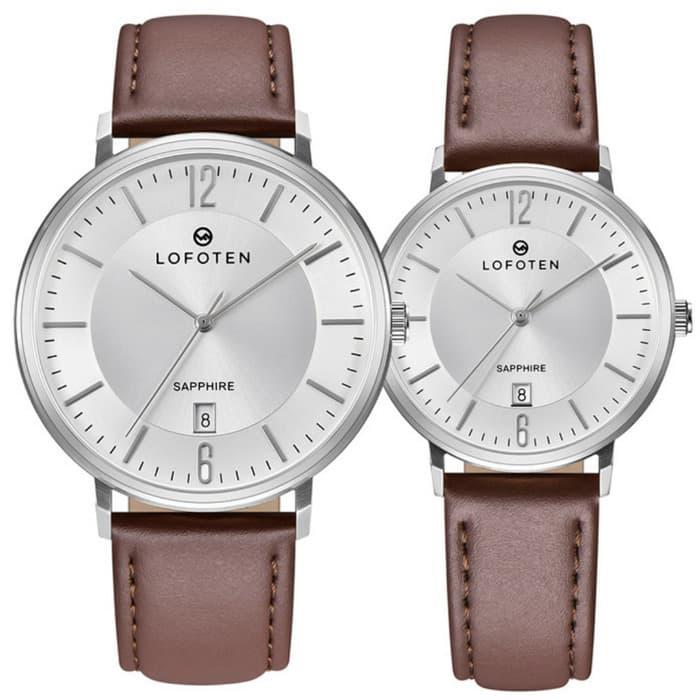Lofoten F-8103 M/L - Jam Tangan Couple Kulit Stainless Sapphire Coklat