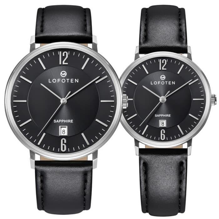 Lofoten F-8103 M/L- Jam Tangan Couple Kulit Stainless-Sapphire - Hitam