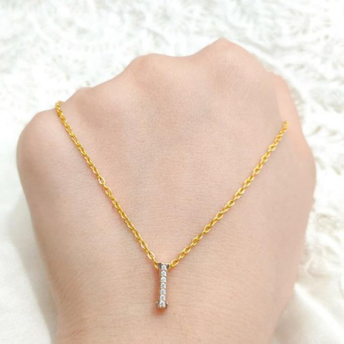 Kalung Liontin Huruf Inisial I Alfabet Kapital Permata Emas asli Gold