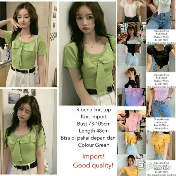 Es Blouse RibenaKnit Knit top import Hijau Mustard Putih Hitam pink