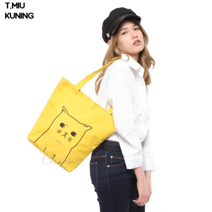 Tas Kanvas Wanita Tote Bag Resleting Totebag Cat Zipper Cewek MIU