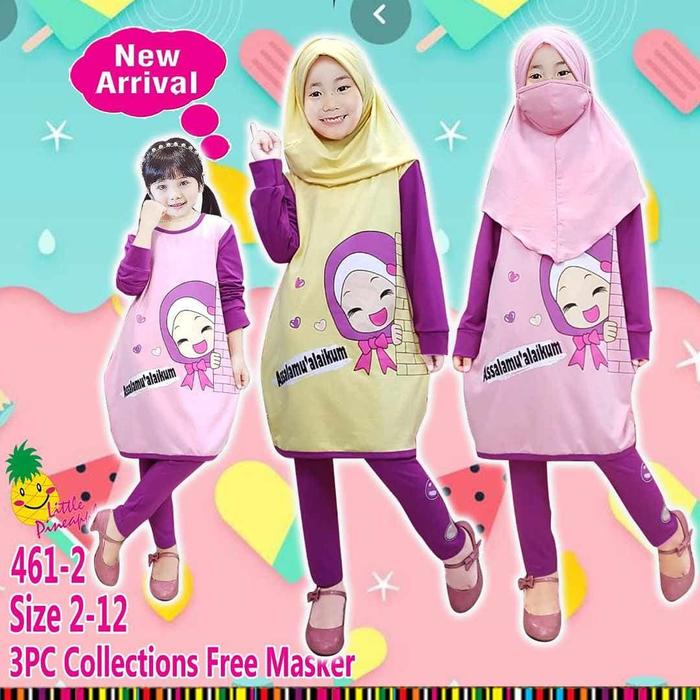 Little pineapple Setelan legging masker Aisha hijab anak 3-8Y