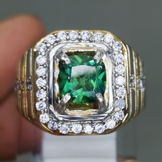 Cincin Batu Akik Hijau Natural Green Topaz Cutting Kotak Asli
