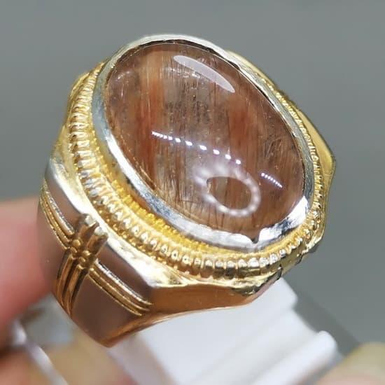 Batu Cincin Kecubung Kinyang Serat Rambut Merah Asli Natural Kecubung