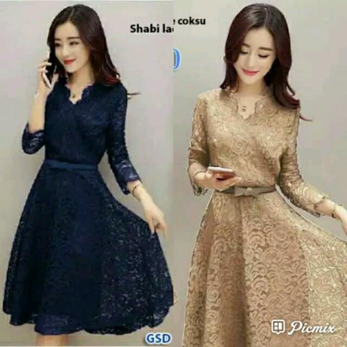 cm dress Shabby warna Navy Coksu Brukat