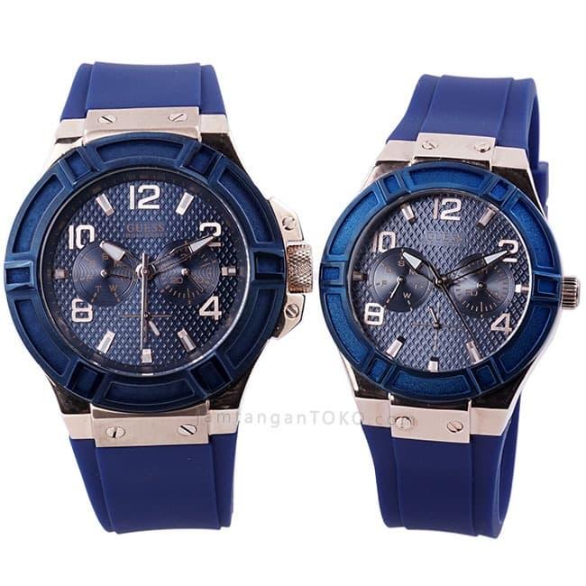 JAM TANGAN Pria Wanita Couple Guess Iconic Fashion Blue Rubber ORI BM