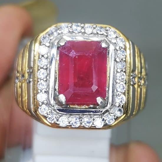 Cincin Batu Rubi Cutting Kotak merah Delima Asli