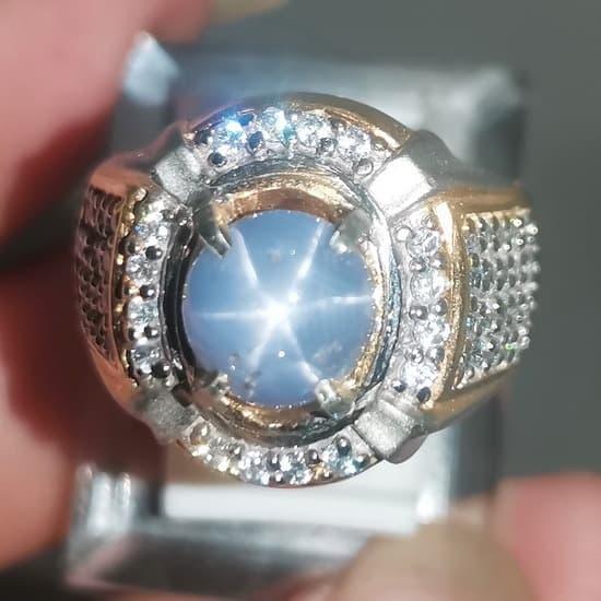 Batu Cincin Blue Safir Star Ceylon Asli