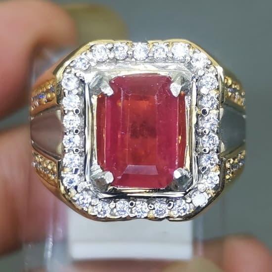 Batu Cincin Rubi Merah octagon Cutting Asli