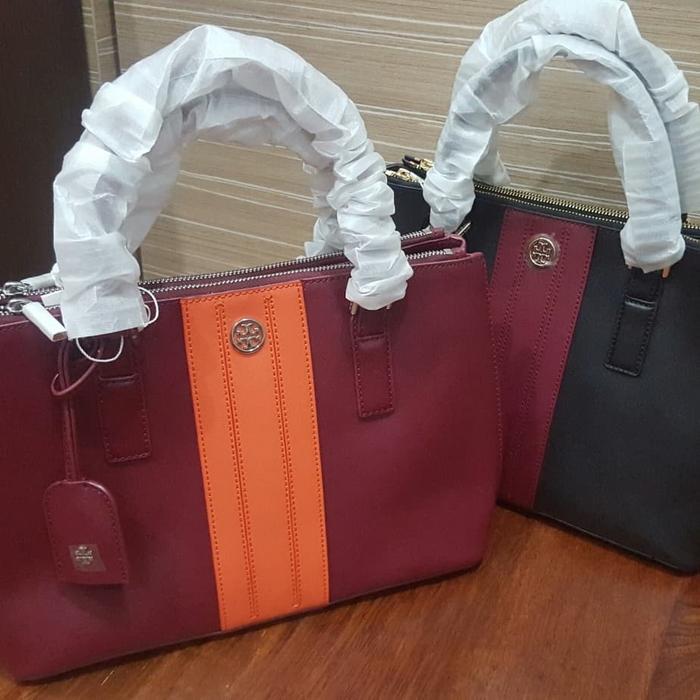 Toryburch Robinson Stripe Mini 2Zip Tote Bag (P32 ×L12 ×T23)