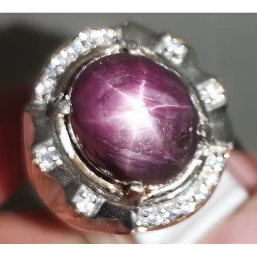 Cincin Batu Akik Ruby Merah Birma Star Enam Asli Tajam Natural