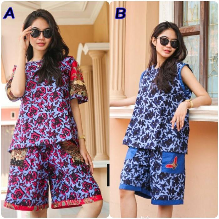 Setelan Celana Pendek Wanita batik Cap/Setelan Batik Unggul Jaya