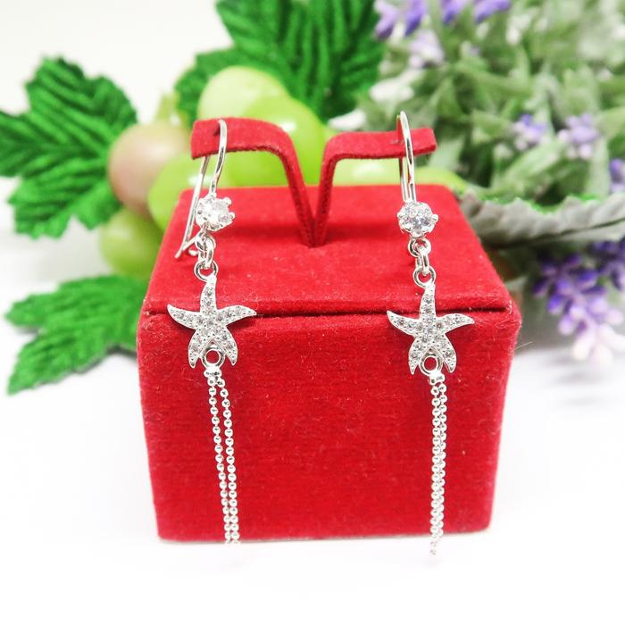 BCA276 ANTING PANJANG BINTANG LAUT PERAK SILVER 925 LAPIS EMAS ASLI