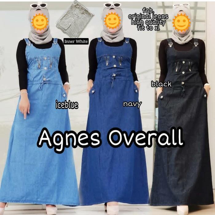 Overall Rok Jeans Panjang Outer Denim Karet Pinggang Rok Kodok Remaja