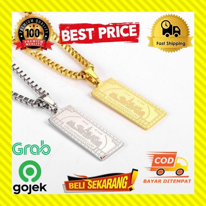 Kalung titanium lapis silver gold 100 dollar amerika men necklace ,/ kalung titanium / kalung pria /