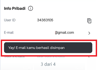 alamat email berhasil ditambahkan di akun Tokopedia