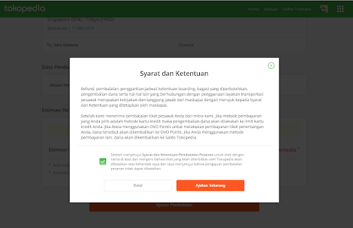 Syarat ketentuan terkait pembatalan transaksi Tokopedia