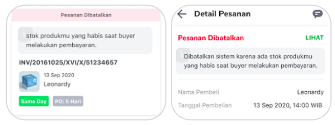 Notifikasi pesanan dibatalkan otomatis setelah pembeli melakukan pembayaran di Tokopedia