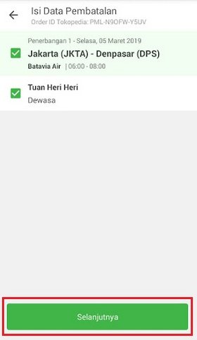 Pilih penerbangan yang ingin kamu batalkan