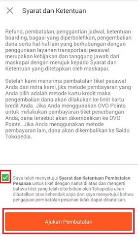 Syarat & ketentuan pembatalan pesanan tiket pesawat di Tokopedia