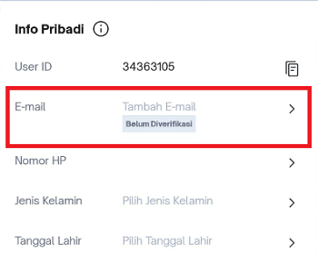 menambahkan email di akun Tokopedia
