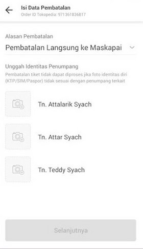 upload bukti identitas penumpang pesawat Tokopedia