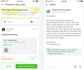 Menunggu informasi dari kurir Tokopedia