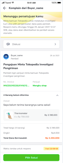 halaman komplain Tokopedia barang belum diterima