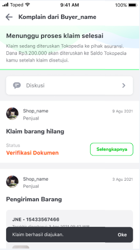 Klaim asuransi di Tokopedia berhasil