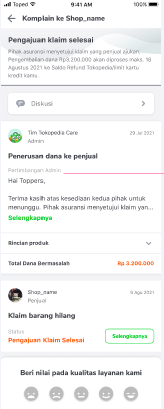 Status klaim di Tokopedia menjadi Selesai