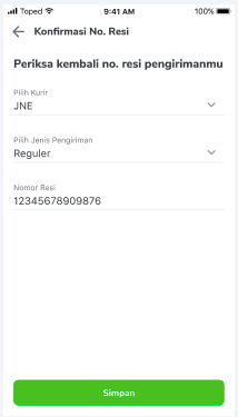 Konfirmasi nomor resi pengiriman di Tokopedia