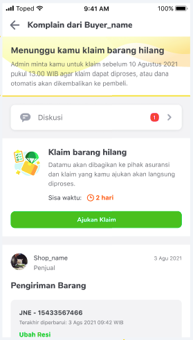Tombol Ajukan Klaim asuransi di Tokopedia