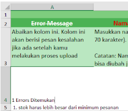 Contoh pesan error di file excel pada fitur tambah sekaligus Tokopedia