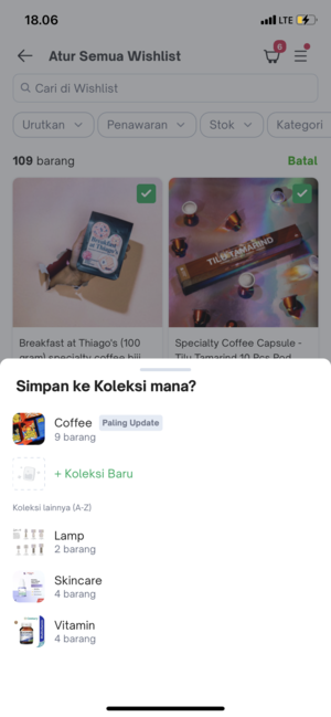 Pilih koleksi Tokopedia yang ingin kamu tambahkan