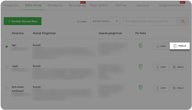 Cara Mengubah Alamat Pengiriman di Akun Tokopedia