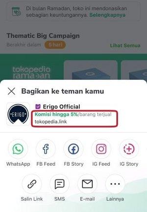Tokopedia Affiliate - share link toko jika terdapat tulisan “Komisi Hingga…”