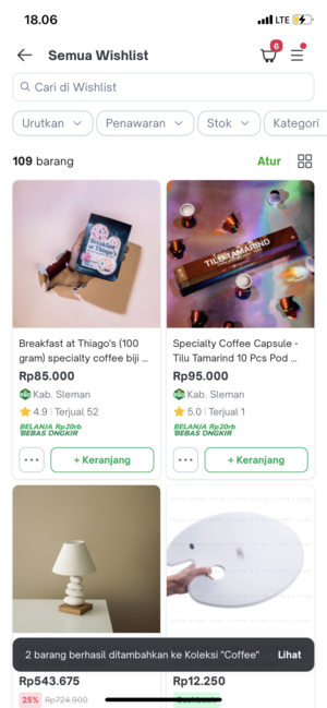 Barang berhasil ditambahkan ke Koleksi Tokopedia