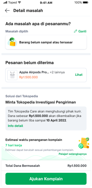 Detail masalah Ajukan Komplain