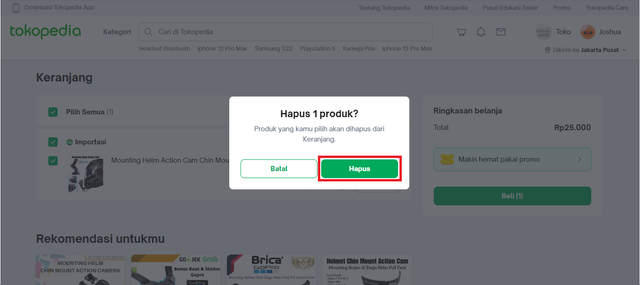 hapus produk dari keranjang