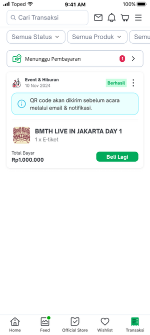 tampilan daftar transaksi