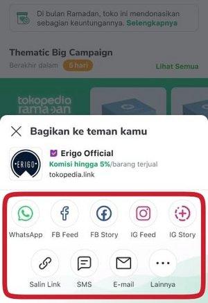Tokopedia Affiliate - share link ke media sosial